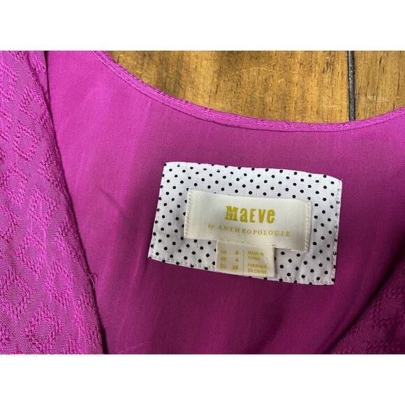 Maeve Anthropologie | Breanna Wrap Dress Maxi Midi Puff Sleeve Pink Modest Sz 4 - Picture 7 of 16